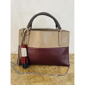 Coach Borough Burgundy Gray Leather 32502 Shoulder Handbag Carryall Tote Purse